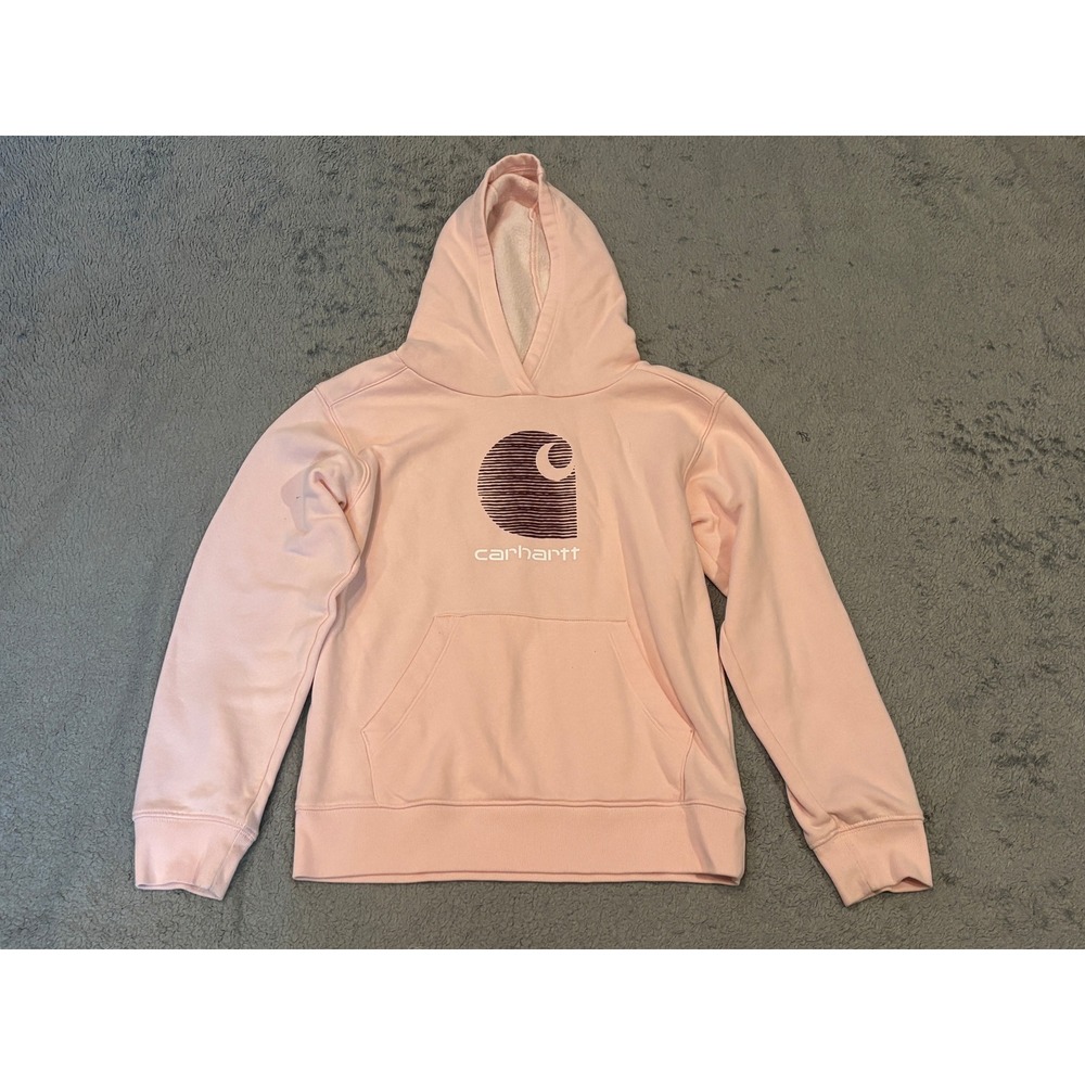 Carhartt Girls Pink Graphic Logo Pullover Hoodie Sweatshirt Size S 8